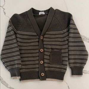 Jamie Kay Olive Green and Cream Button-Up Sweater